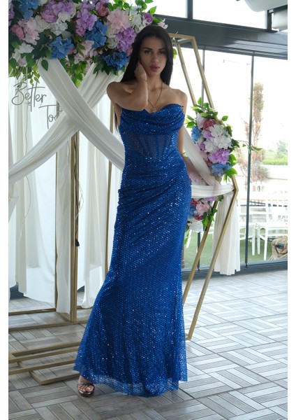 Saks Pul Taş Işlemeli Straplez Balık Abiye 9705304.26 modelleri