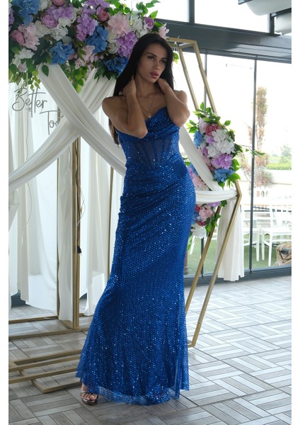 Saks Pul Taş Işlemeli Straplez Balık Abiye 9705304.26 fırsatları