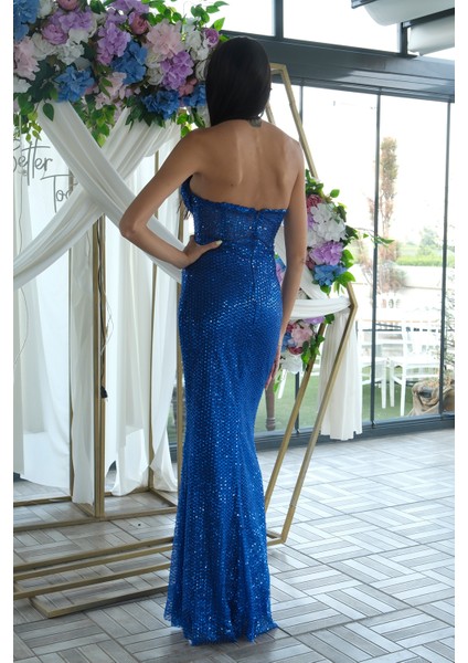 Saks Pul Taş Işlemeli Straplez Balık Abiye 9705304.26