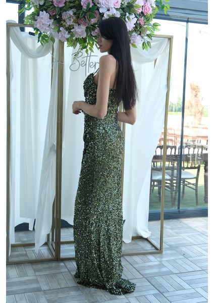 Haki Drapeli Parlak Pul Payetli Askılı Abiye 9705539.23 fırsatları