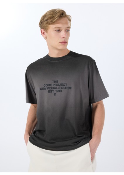 Bisiklet Yaka Siyah Erkek T-Shirt 12276661_JCOHORIZON Fade Spray Tee