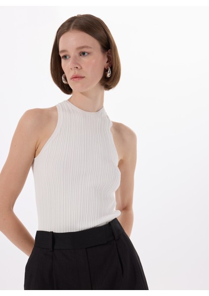 Bisiklet Yaka Düz Ekru Kadın Atlet 50539890