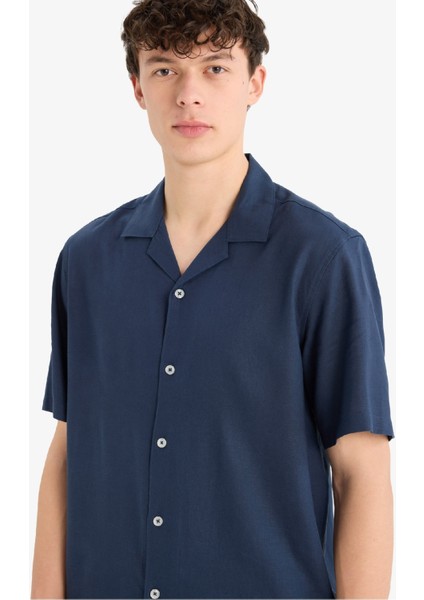 Relax Fit Polo Yaka Keten Karışımlı Kısa Kollu Gömlek D9882AX25AU