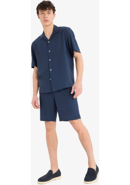 Relax Fit Polo Yaka Keten Karışımlı Kısa Kollu Gömlek D9882AX25AU fiyatları