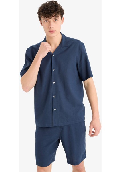 Relax Fit Polo Yaka Keten Karışımlı Kısa Kollu Gömlek D9882AX25AU fırsatları