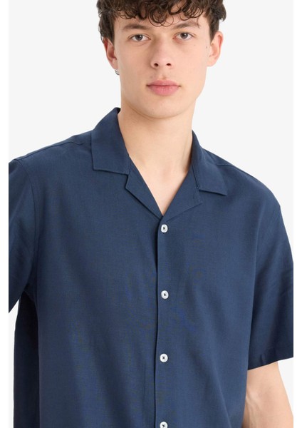 Relax Fit Polo Yaka Keten Karışımlı Kısa Kollu Gömlek D9882AX25AU indirimleri