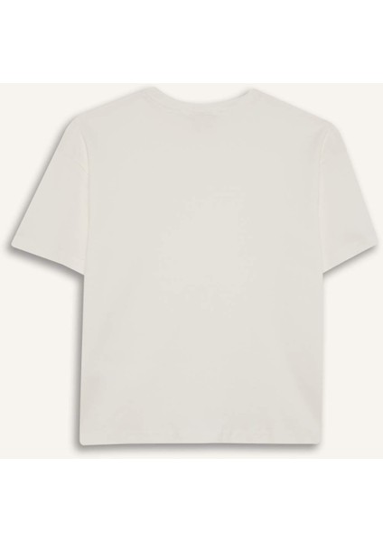 Kız Çocuk Oversize Geniş Kalıp Bisiklet Yaka Basic Düz Kısa Kollu Tişört F8487A825HS modelleri