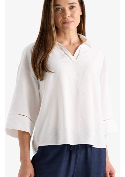 Relax Fit Gömlek Yaka Uzun Kollu Bluz F4977AX25AU