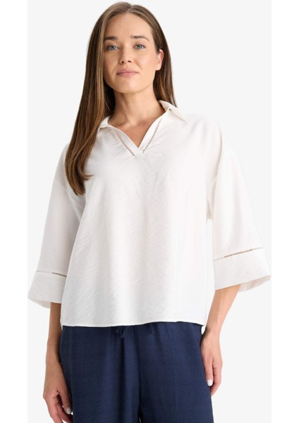 Relax Fit Gömlek Yaka Uzun Kollu Bluz F4977AX25AU modelleri