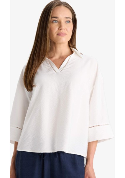 Relax Fit Gömlek Yaka Uzun Kollu Bluz F4977AX25AU fırsatları