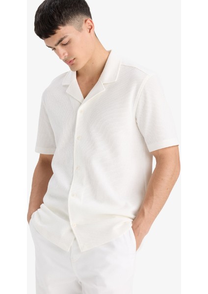 %100 Pamuk Regular Fit Polo Yaka Waffle Kısa Kollu Gömlek E4894AX25SM modelleri