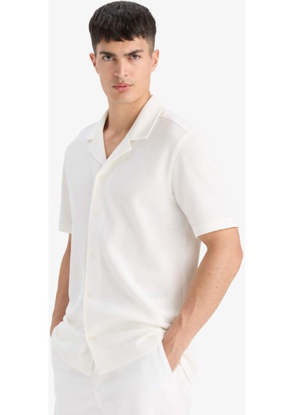 %100 Pamuk Regular Fit Polo Yaka Waffle Kısa Kollu Gömlek E4894AX25SM fırsatları