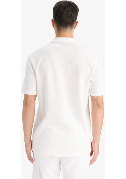 %100 Pamuk Regular Fit Polo Yaka Waffle Kısa Kollu Gömlek E4894AX25SM