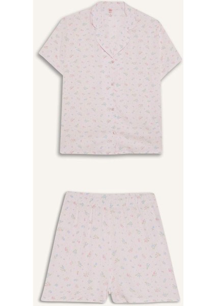 Regular Fit Pijama Takımı Kısa Kollu Viskon Üst Şort-Fall in Love F6986AX25AU