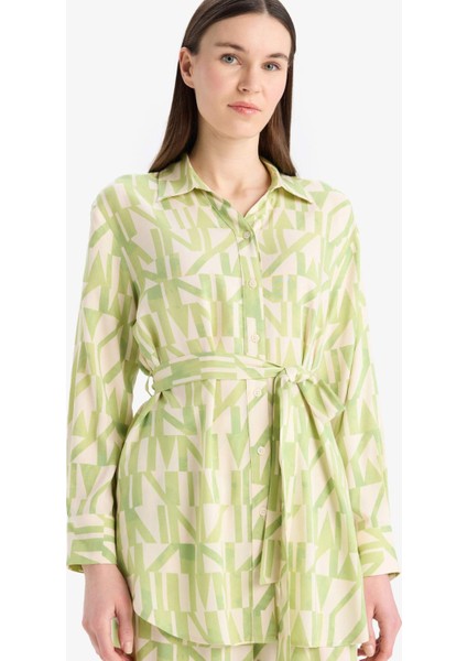 Relax Fit Desenli Viskon Uzun Kollu Tunik