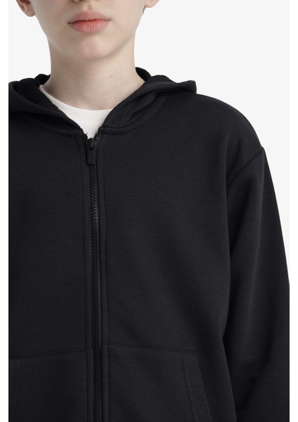 Erkek Çocuk Basic Düz Kapüşonlu Okul Fermuarlı Sweatshirt E9575A825AU