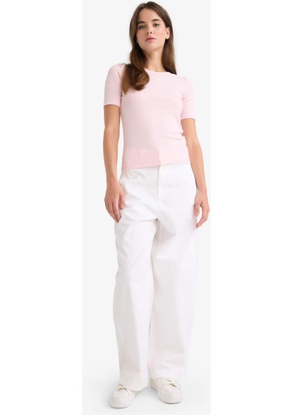 Slim Fit Dar Kesim Bisiklet Yaka Basic Düz Fitilli Kaşkorse Kısa Kollu Tişört C0097AX25AU fiyatları