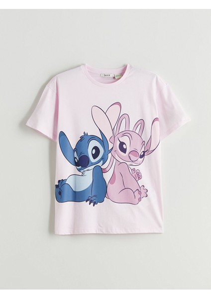 Yeni Sezon Bisiklet Yaka Lilo & Stitch Lisansli Kadin Tisort - S5R497Z8