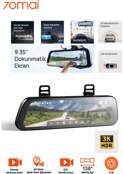 Rearview Dash Cam S500 Set Araç Kamerası 2024