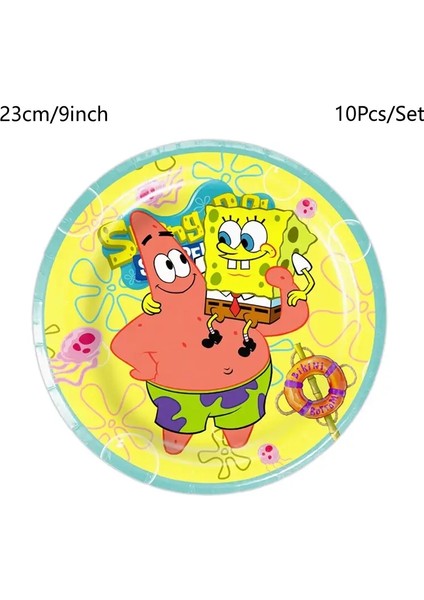 Spongebob Squarepants Parti Dekorasyonları Tek Kullanımlık Sofra Kupası Plaka Maskesi Korku Çocuk Doğum Günü Partisi Bebek Duş Doğum Günü Tema Renk: 9 Inç Plaka 10 Pcs (Yurt Dışından)