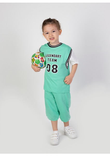 Erkek Çocuk Legendary Baskılı Kısa Kollu Diz Altı Basketball Şortlu Basic Takım 2-5 Yaş