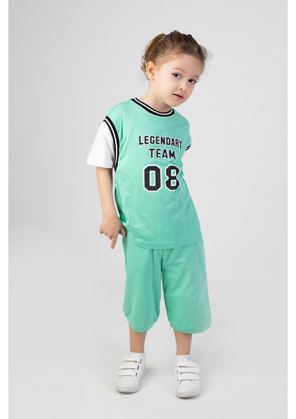 Erkek Çocuk Legendary Baskılı Kısa Kollu Diz Altı Basketball Şortlu Basic Takım 2-5 Yaş modelleri