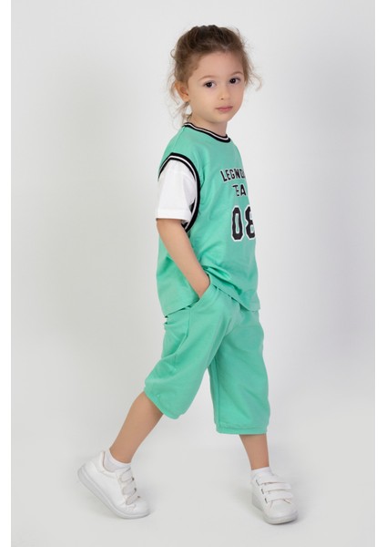 Erkek Çocuk Legendary Baskılı Kısa Kollu Diz Altı Basketball Şortlu Basic Takım 2-5 Yaş fırsatları