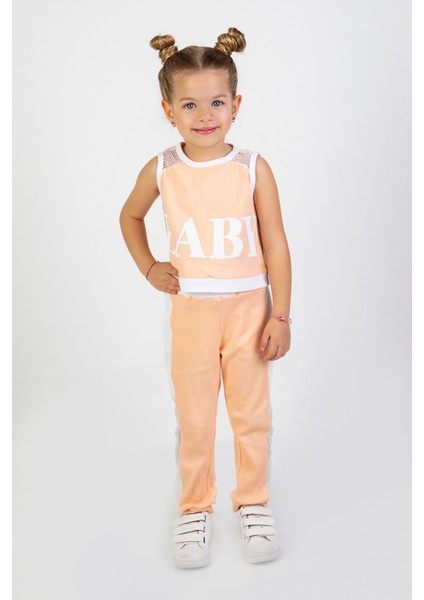 Kız Çocuk Baby Desen Fileli Kolsuz Yazlık Basic Takım 2-5 Yaş