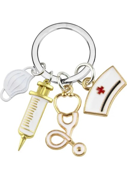 Sevimli Güzel Hemşire Doktor Anahtar Maskesi Tıbbi Personel Şırınga Stetoskop Hemşire Kapağı Anahtar Zinciri Anahtar Sahibi Renk: Beyaz (Yurt Dışından)