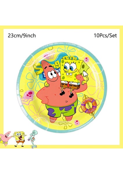 Spongebob Parti Dekorasyonları Tek Kullanımlık Sofra Sabah Kupası Bebek Duş Doğum Günü Tema Plakası Maskesi Çocuk Doğum Günü Partisi Renk: 9 Inç Plaka 10 Pcs (Yurt Dışından)