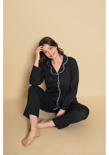 Kadın Önden Düğmeli Yeni Sezon Homewear Pijama Takımı Yeni Sezon