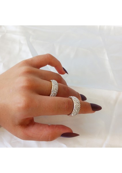 Ladybirdbujiteri Zirkon Taşlı Beş Sıra Tam Tur Çelik Yüzük