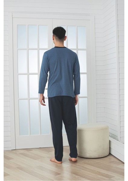Erkek Füme Melanj Uzun Kollu Süprem Kumaş Dokuma Pijama Takımı modelleri