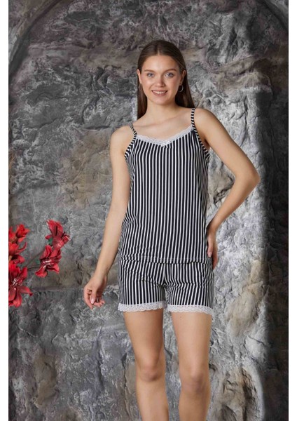 Beyaz Dantel Detaylı Ip Askı Şortlu Milan Kadın Pijama Takımı