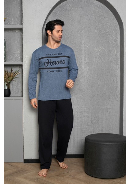 Erkek Füme Melanj Uzun Kollu Süprem Kumaş Dokuma Pijama Takımı