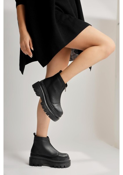 Knarik Siyah Fermuarlı Kalın Tabanlı Bot fiyatları