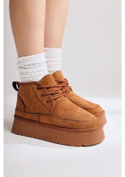Tinfos Taba Süet Kalın Tabanlı Bağcıklı Yarım Bot