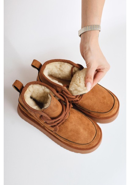 Tinfos Taba Süet Kalın Tabanlı Bağcıklı Yarım Bot fiyatları