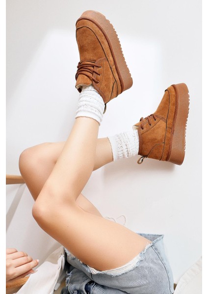 Tinfos Taba Süet Kalın Tabanlı Bağcıklı Yarım Bot fırsatları