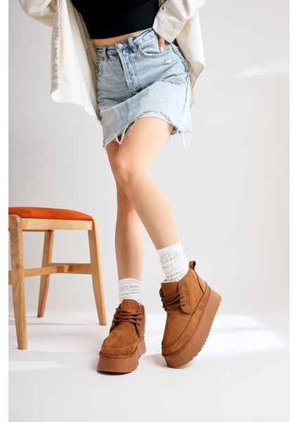 Tinfos Taba Süet Kalın Tabanlı Bağcıklı Yarım Bot indirimleri