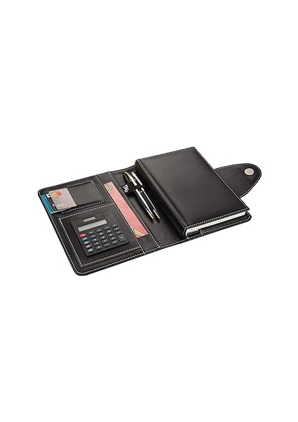 2k 4683 Ajanda Tarihsiz Kareli 14X20 cm Ajanda/defter Hesap Makineli Suni Deri Organizer, Siyah