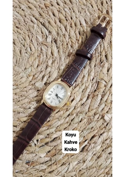 Yeni Moda Zarif Tasarım Koyu Kahve Kroko Renk Retro Vintage Kadın Kol Saati 0014