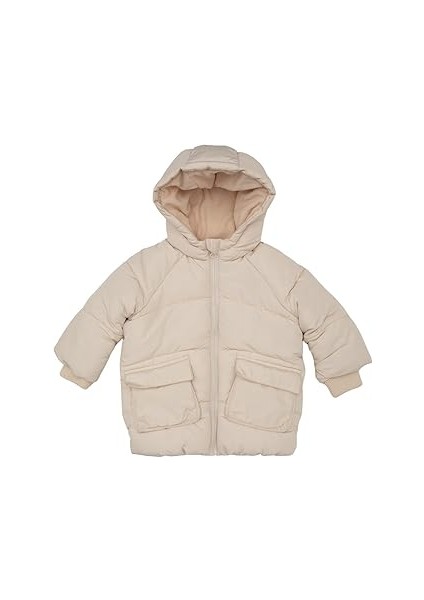 Kız Bebek Su Itici Kapüşonlu Şişme Mont Ekru 18-24 Ay