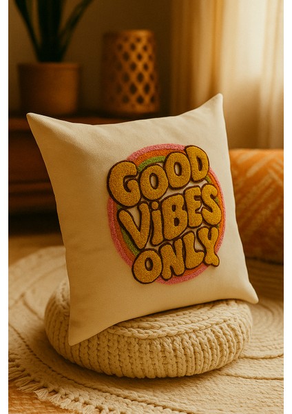 Good Vibes Only Yazılı Desenli Punch Kırlent Yastık Kılıfı fiyatları
