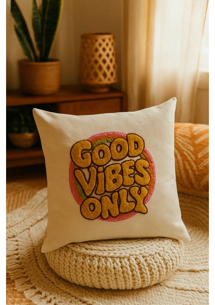 Good Vibes Only Yazılı Desenli Punch Kırlent Yastık Kılıfı modelleri
