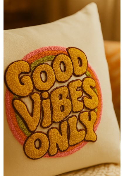 Good Vibes Only Yazılı Desenli Punch Kırlent Yastık Kılıfı fırsatları