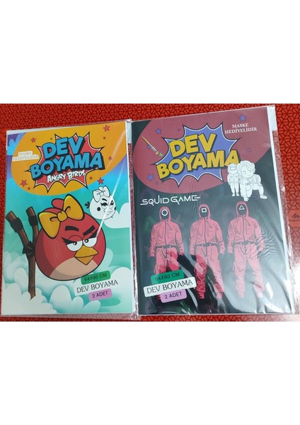 2 Adet Dev Boyama Kitabı (90CMX64CM)- (Angry Birds / Squidgame Figürlü)