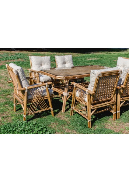 Manolya 6 Kişilik Bambu Masa Takımı Balkon Takımı Bahçe Mobilyası fiyatları