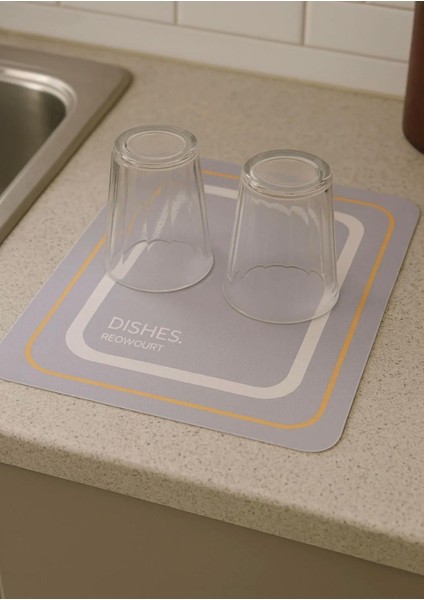 Açık Gri Bulaşık Kurutma Örtüsü Tezgah Üstü Bulaşık Matı Süper Emici Bulaşıklık Matı 35*50