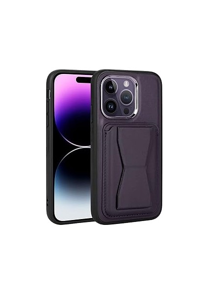 Senon Iphone 14 Pro Max Kılıf Kartlıklı Standlı ​pu Deri Zore Memo Kapak (Koyu Mor)